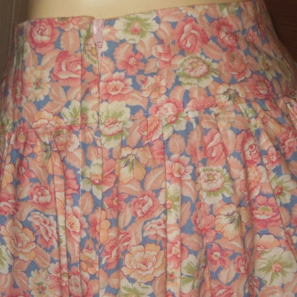Pink Blue Floral Flared Skirt XS 26" Waist Cotton Blend Side Zipper Vintage 80's - Picture 11 of 15